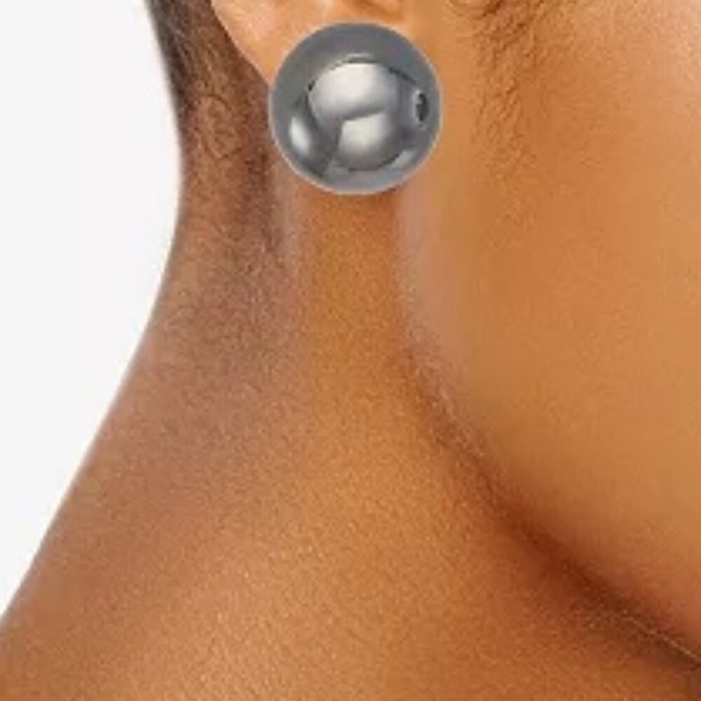 VERA WANG Mod/Contemporary Oversized Gunmetal Ball Statement Stud Earrings**NEW! - Picture 2 of 2